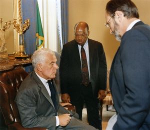 Representative John Lewis with Speaker of the House Tom Foley, and majority whip David Bonior, 1992