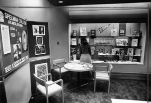 Display cases and exhibit at the Atlanta University Center library, 1982