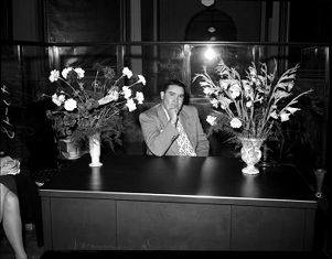 Jimmy Dykes at Ellis Arnall's desk in the Georgia State Capitol rotunda, during the "Three Governors Controversy," Atlanta, Georgia, January 17, 1947.