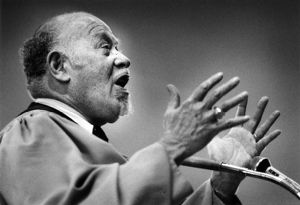 Bishop John Hurt Adams speaking at the NAACP Emancipation Day service, 1989