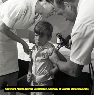 Young child is administered the Rubella vaccine during a vaccination day at a Decatur elementary school, 1970