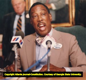 Atlanta City Council President Marvin Arrington during a press conference announcing his intent for re-election, 1993