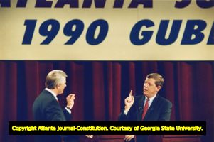 Lieutenant Governor Zell Miller debating Rep. Johnny Isakson during a gubernatorial debate, 1990