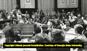 Musician Ray Charles performs the official state song "Georgia on My Mind" at the Georgia legislature, 1979