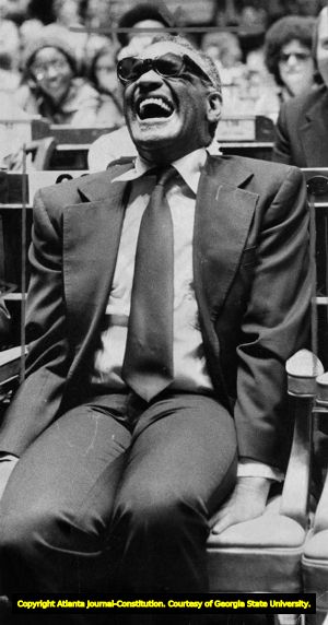 Singer and pianist Ray Charles at the Georgia legislature event selecting "Georgia on My Mind" as the official state song, 1979