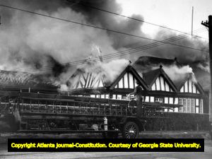 Fire burning the Piedmont Driving Club, original photograph from May 1937.