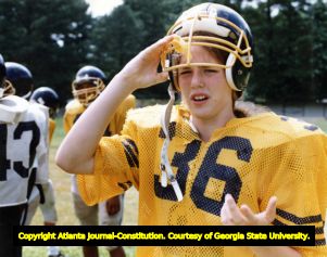 Chamblee High School student Sara Price during football try outs, 1992