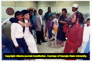Hip hop artist and actor Ice-T visiting the West End Boys Club in Atlanta, 1989