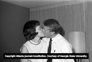 Governor Jimmy Carter with his wife Rosalynn Carter during his election win, 1970