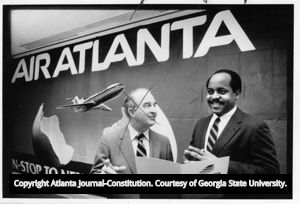 Chairman Michael R. Hollis of Air Atlanta (right) with Vice President of Operations J. W. Doster, 1985