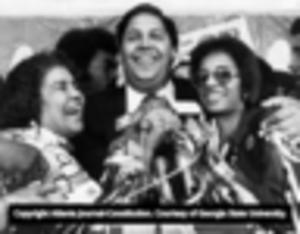 Mayor Maynard Jackson with his mother Irene Dobbs Jackson and wife Bunnie Jackson, 1973