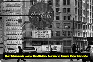 Coca-Cola billboard at Margaret Mitchell Square, Atlanta, Georgia, January 7, 1981.