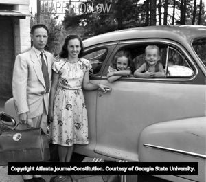 Wiladean and Fred Birchmore, with children, at Happy Hollow valley in California, August 31, 1947.