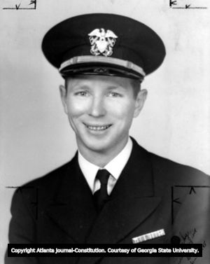 Studio portrait of Lieut. Fred A. Birchmore in U.S. Navy uniform, Athens, Georgia, 1940s (?).