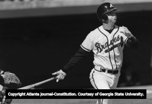 Atlanta Braves Chipper Jones hits a home run during spring training, Orlando, Florida, March 4, 1994.