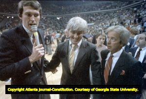 Coach Bobby Cremins following Georgia Tech's victory at the 1985 ACC champsionship against the North Carolina Tar Heels, the Omni Coliseum, Atlanta, Georgia, March 10, 1985.