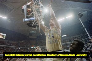 Celebration following Georgia Tech's victory at the 1985 ACC champsionship against the North Carolina Tar Heels, the Omni Coliseum, Atlanta, Georgia, March 10, 1985.