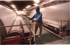 Worker at an Engelhard kaolin plant, Saundersville, Georgia, October 28, 1993.