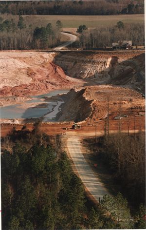 Country road cut off by kaolin mine in Washington County, Georgia, August 1994.