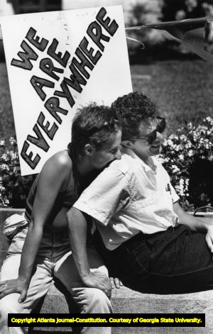 Two women at Gay Pride Day celebration, Atlanta, Georgia, June 1987.