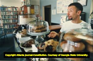 Philip Rafshoon in Outwrite Bookstore, his bookshop and coffeehouse that caters to the gay and lesbian community, Atlanta, Georgia, November 12, 1994.