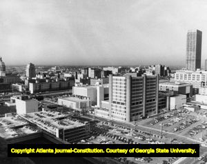 Campus of Georgia State University viewed from Grady Memorial Hospital, Atlanta, Georgia, February 4, 1974.