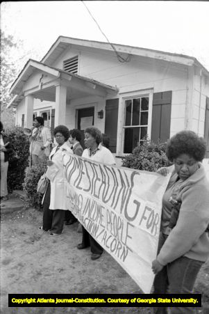 Members of Georgia Action / ACORN during a protest of absentee landlords and poorly maintained vacant housing, Atlanta, Georgia, April 17, 1982.