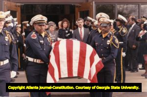 Funeral of murdered Atlanta police Officer Layne B. Cook, New Hope Baptist Church, Fayetteville, Georgia, January 30, 1989.