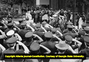 Funeral services for slain Atlanta police Officer Philip B. Mathis, Sandy Springs United Methodist Church, Sandy Springs, Georgia, April 28, 1985.