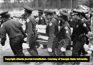 Funeral services for slain Atlanta police officer Willie D. Cameron, Lincoln Cemetery, Atlanta, Georgia, February 14, 1987.