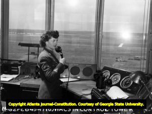 WAC Corporal Eleanor Cunningham in Control Tower, Eglin Air Force Base, Florida, February 2, 1945.