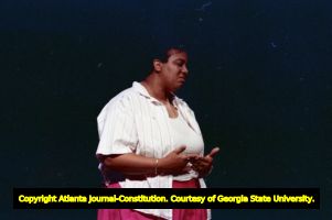 Marlene Johnson in Rebecca Ranson's "Higher Ground: Voices of AIDS," Horizon Theatre, Atlanta, Georgia, June 19, 1988.