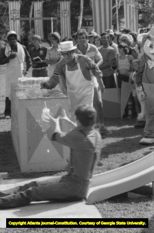 Billy Carter, competing with country music stars in an episode of "All-Star Anything Goes," Six Flags Over Georgia, Cobb County, Georgia, June 24, 1977.
