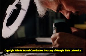 Studying fingerprints at Fort Gillem, Forest Park, Georgia, November 1, 1991.