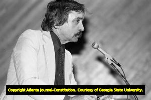 Playwright Edward Albee reading from his works at Emory University, Atlanta, Georgia, May 1, 1980.
