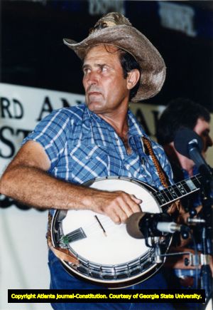 Bluegrass banjo-player James Watson, with group called Doodle & Golden River Grass, plays at the Peachtreestate Bluegrass Classic, Gwinnett County, Georgia, August 2, 1991.