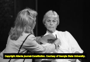 Carolyn Potts, mother of convicted murderer Jack Potts, getting prepared for her interview on CNN, the day before her son's scheduled execution, Atlanta, Georgia, June 4, 1980.