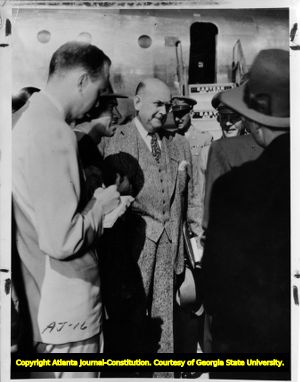 U.S. Secretary of Defense, Louis Johnson at Fort Benning, Georgia, May 1950.