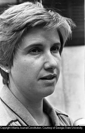 Katie Harris, Georgia Chapter president of the National Organization for Women (NOW), speaking at an ERA press conference, World Congress Center, Atlanta, Georgia, August 11, 1980.