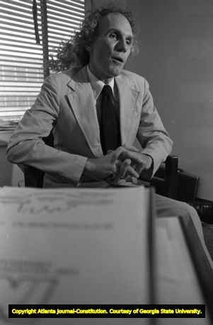 Millard Farmer in his office discussing Jack Potts' decision to drop his appeal, Atlanta, Georgia, June 9, 1980.