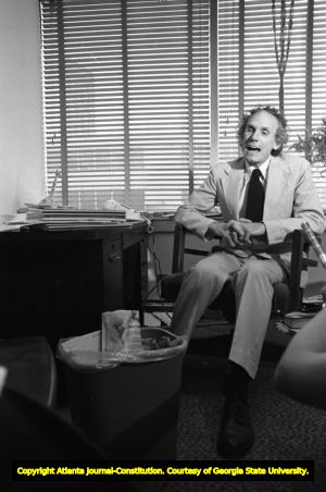 Millard Farmer in his office discussing Jack Potts' decision to drop his appeal, Atlanta, Georgia, June 9, 1980.
