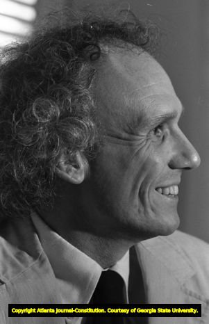 Millard Farmer in his office discussing Jack Potts' decision to drop his appeal, Atlanta, Georgia, June 9, 1980.