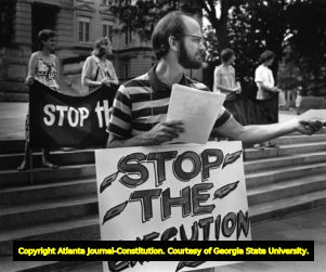 John Cole Vodicka and other members of the Georgia Committee Against the Death Penalty, protesting against capital punishment, Georgia State Capitol, Atlanta, Georgia, June 24, 1986.
