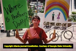 Lisa Larkin protesting domestic partner legislation outside City Hall, Atlanta, Georgia, July 6, 1993.