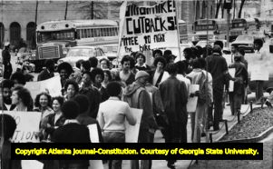 Students protest tuition increases, University System of Georgia, Board of Regents, Atlanta, Georgia, February 1976.
