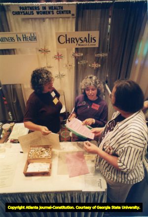 Representatives from Chrysalis Women's Center, at the Gay expo, Atlanta, Georgia, June 15, 1991.