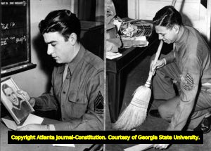 Two photographs of soldiers at Fort McPherson, Georgia, preparing for the Christmas celebrations, December 1943.