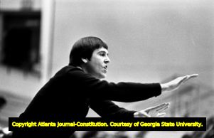 University of Georgia Women's Basketball Coach Andy Landers coaching his team against the Georgia State University Lady Panthers, Atlanta, January 6, 1982.