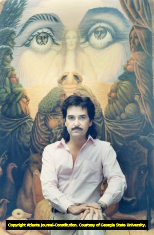 Mexican painter Octavio Ocampo in front of his painting The Last Supper, on display at the Jimmy Carter Library and Museum, Atlanta, Georgia, July 7, 1989.