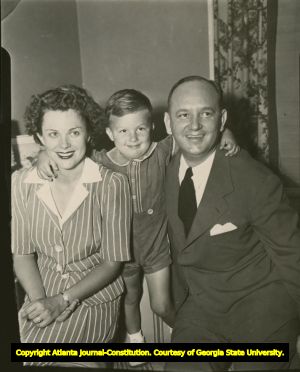Georgia Governor Ellis Arnall, with wife Mildred, and son Alvan S. Family portrait, Georgia, ca. 1942.